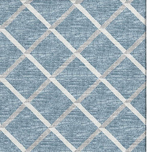 HomeRoots 10' Sky Blue & Ivory Geometric Area Rug - Washable, UV Protected, Durable Design for Modern Homes 645307