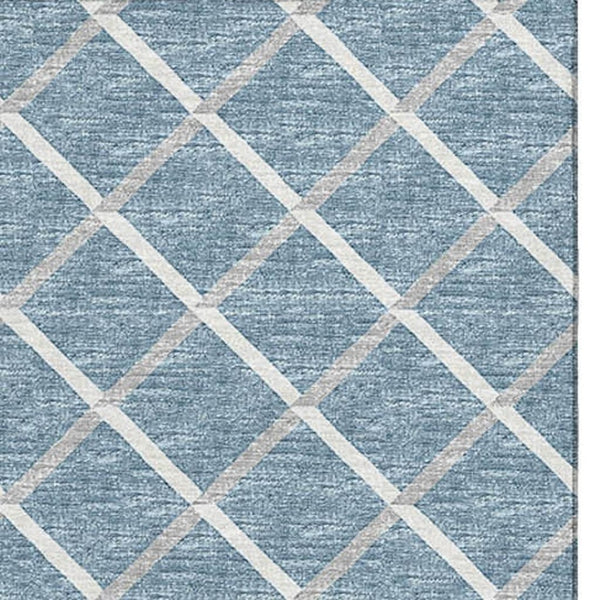 HomeRoots 10' Sky Blue & Ivory Geometric Area Rug - Washable, UV Protected, Durable Design for Modern Homes 645307
