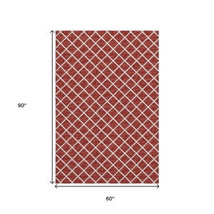 HomeRoots 5' X 8' Red and Ivory Geometric Area Rug – Machine Washable, UV Resistant, Durable & Stylish Design 645309