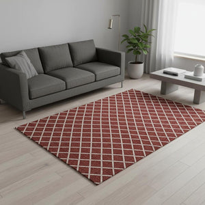 HomeRoots 5' X 8' Red and Ivory Geometric Area Rug – Machine Washable, UV Resistant, Durable & Stylish Design 645309