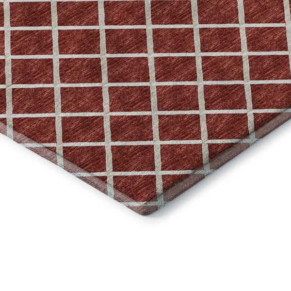 HomeRoots 8' Red And Ivory Geometric Round Rug - Washable, UV Protected, Stain Resistant, Ideal for Active Homes 645310