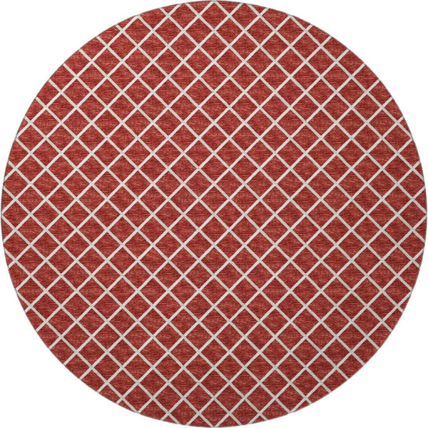 HomeRoots 8' Red And Ivory Geometric Round Rug - Washable, UV Protected, Stain Resistant, Ideal for Active Homes 645310