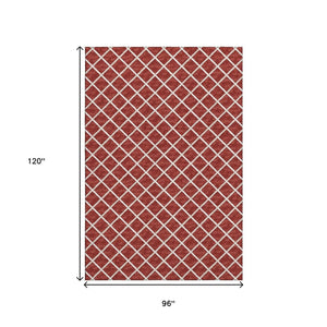 HomeRoots 8' X 10' Red And Ivory Geometric Washable Area Rug - Stylish, Durable, Stain-Resistant with UV Protection 645311