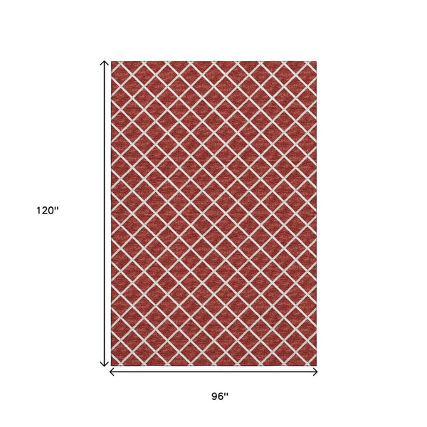 HomeRoots 8' X 10' Red And Ivory Geometric Washable Area Rug - Stylish, Durable, Stain-Resistant with UV Protection 645311