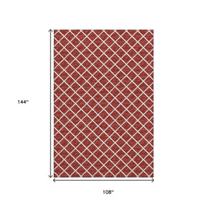 HomeRoots 9' X 12' Red and Ivory Geometric Area Rug - Durable, Machine Washable with UV Protection for Homes 645312