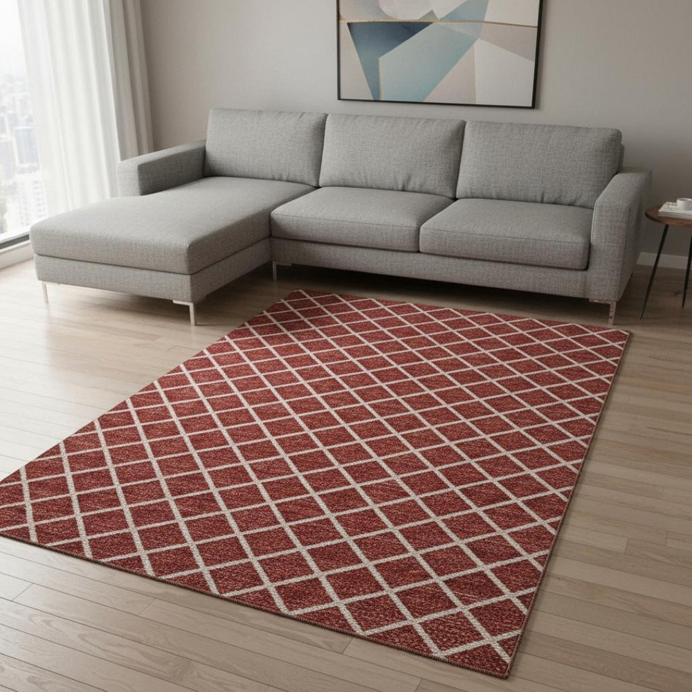HomeRoots 9' X 12' Red and Ivory Geometric Area Rug - Durable, Machine Washable with UV Protection for Homes 645312