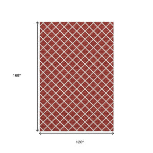 HomeRoots 10' X 14' Red And Ivory Geometric Area Rug - Durable, Washable, UV-Protected for Modern Spaces 645313