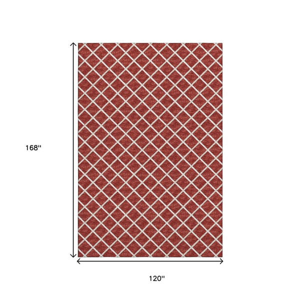 HomeRoots 10' X 14' Red And Ivory Geometric Area Rug - Durable, Washable, UV-Protected for Modern Spaces 645313