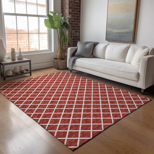 HomeRoots 10' X 14' Red And Ivory Geometric Area Rug - Durable, Washable, UV-Protected for Modern Spaces 645313