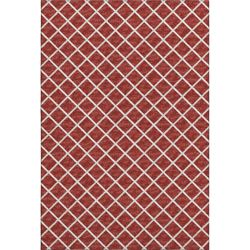 HomeRoots 10' X 14' Red And Ivory Geometric Area Rug - Durable, Washable, UV-Protected for Modern Spaces 645313