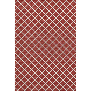 HomeRoots 10' X 14' Red And Ivory Geometric Area Rug - Durable, Washable, UV-Protected for Modern Spaces 645313