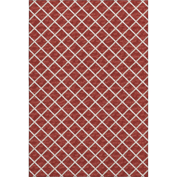 HomeRoots 10' X 14' Red And Ivory Geometric Area Rug - Durable, Washable, UV-Protected for Modern Spaces 645313