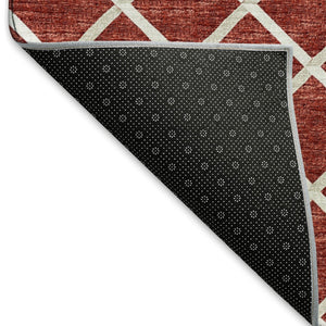 HomeRoots 10' X 14' Red And Ivory Geometric Area Rug - Durable, Washable, UV-Protected for Modern Spaces 645313
