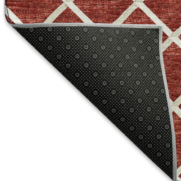 HomeRoots 10' X 14' Red And Ivory Geometric Area Rug - Durable, Washable, UV-Protected for Modern Spaces 645313