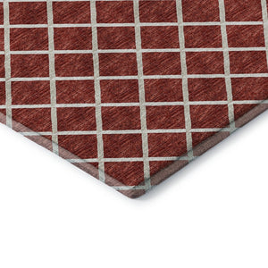 HomeRoots 10' X 14' Red And Ivory Geometric Area Rug - Durable, Washable, UV-Protected for Modern Spaces 645313