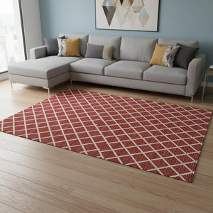 HomeRoots 10' X 14' Red And Ivory Geometric Area Rug - Durable, Washable, UV-Protected for Modern Spaces 645313