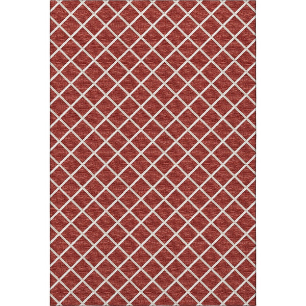 HomeRoots 10' X 14' Red And Ivory Geometric Area Rug - Durable, Washable, UV-Protected for Modern Spaces 645313