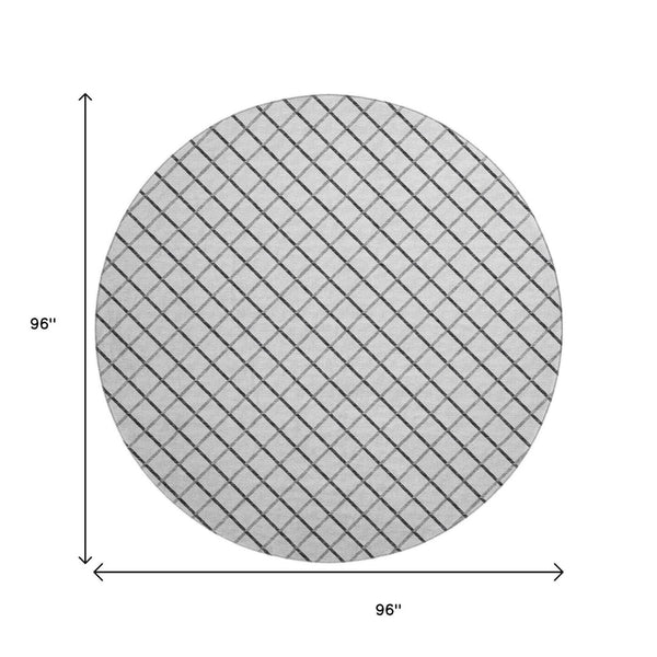 HomeRoots 8' Gray and Black Geometric Round Rug - Washable, UV Protected, Durable for Busy Homes & Stylish Spaces 645316
