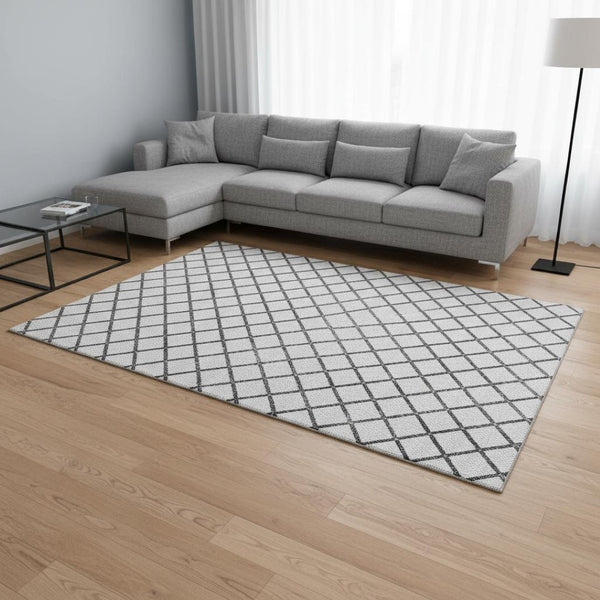 HomeRoots 9' Gray and Black Geometric Area Rug - Washable, UV Protected, Stain Resistant, Perfect for Families 645318