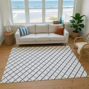 HomeRoots 10' X 14' Stylish Gray and Black Geometric Washable Area Rug with UV Protection for Modern Spaces 645319