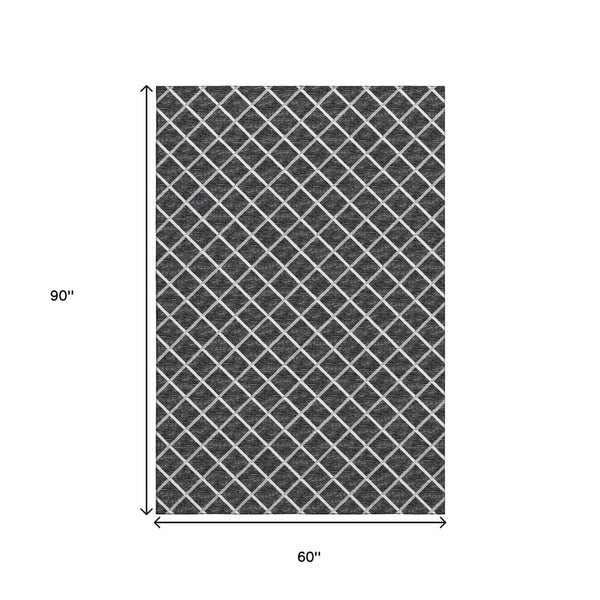 HomeRoots 5' X 8' Black And Ivory Geometric Area Rug - Washable, Stain-Resistant, UV Protected Design for Homes 645321