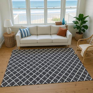 HomeRoots 5' X 8' Black And Ivory Geometric Area Rug - Washable, Stain-Resistant, UV Protected Design for Homes 645321