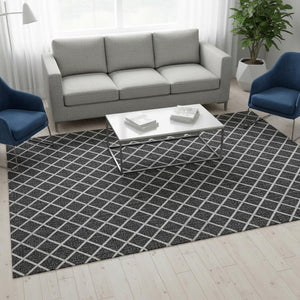 HomeRoots 5' X 8' Black And Ivory Geometric Area Rug - Washable, Stain-Resistant, UV Protected Design for Homes 645321