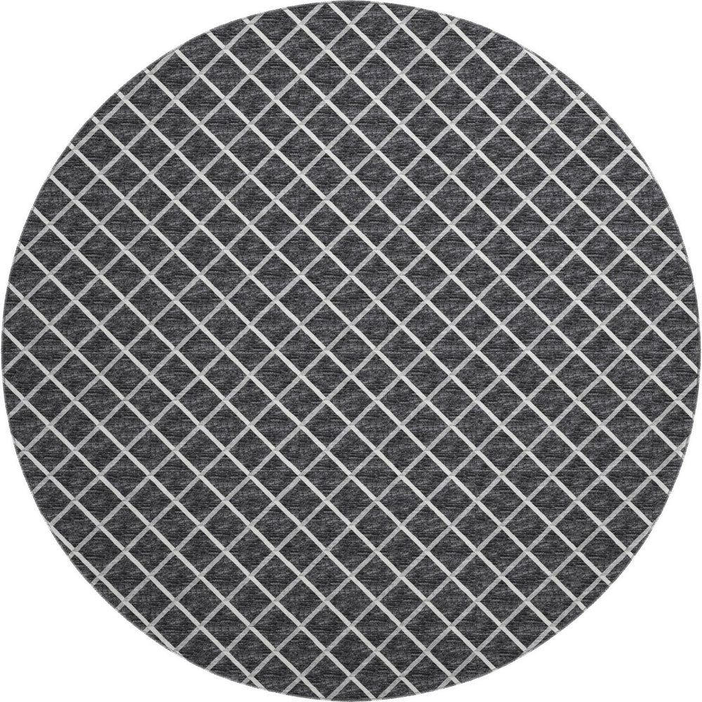 HomeRoots 8' Black and Ivory Geometric Round Rug - Washable, UV-Protected, Durable Design for Busy Homes 645322
