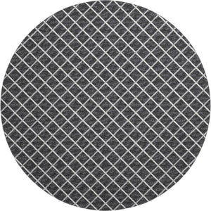 HomeRoots 8' Black and Ivory Geometric Round Rug - Washable, UV-Protected, Durable Design for Busy Homes 645322