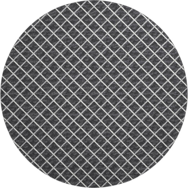 HomeRoots 8' Black and Ivory Geometric Round Rug - Washable, UV-Protected, Durable Design for Busy Homes 645322