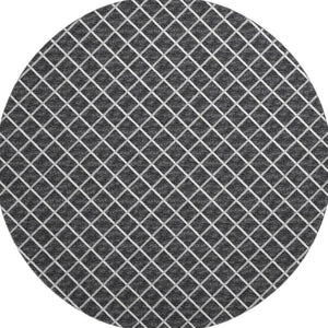 HomeRoots 8' Black and Ivory Geometric Round Rug - Washable, UV-Protected, Durable Design for Busy Homes 645322