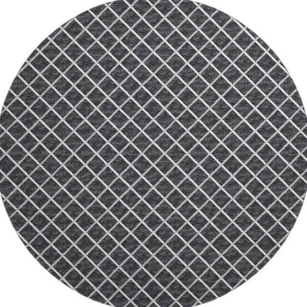 HomeRoots 8' Black and Ivory Geometric Round Rug - Washable, UV-Protected, Durable Design for Busy Homes 645322