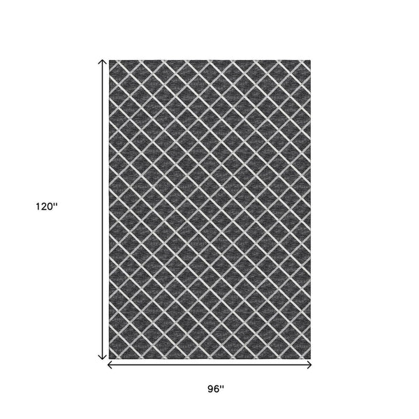HomeRoots 8' X 10' Black And Ivory Geometric Area Rug - Stylish, Washable, UV Protected for Busy Homes & Patios 645323