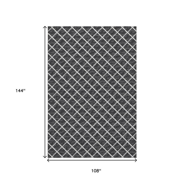 HomeRoots 9' X 12' Black And Ivory Geometric Area Rug - Machine Washable, UV Resistant, Perfect for Families! 645324