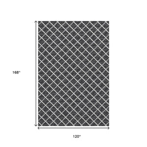 HomeRoots 10' X 14' Black And Ivory Geometric Area Rug - Durable, Washable, UV Protected for Modern Homes 645325