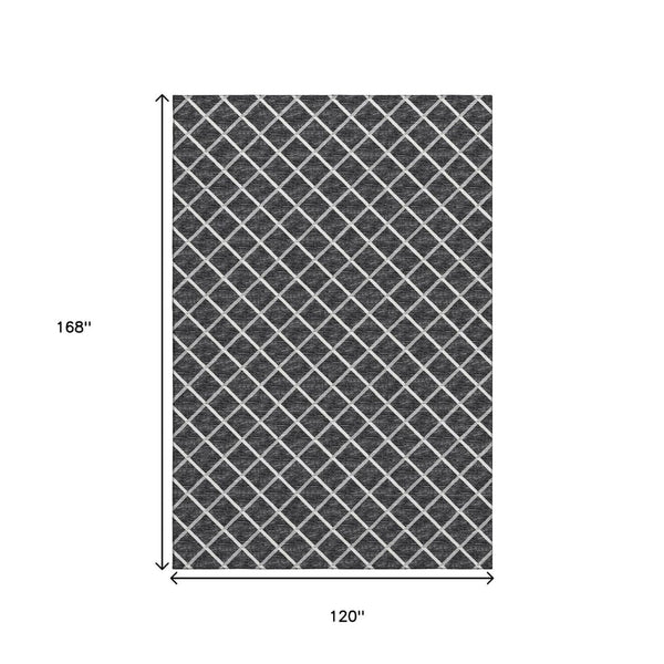 HomeRoots 10' X 14' Black And Ivory Geometric Area Rug - Durable, Washable, UV Protected for Modern Homes 645325