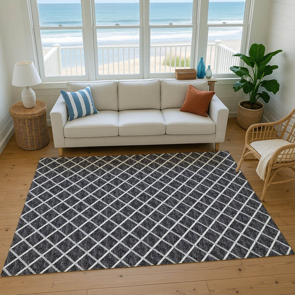 HomeRoots 10' X 14' Black And Ivory Geometric Area Rug - Durable, Washable, UV Protected for Modern Homes 645325