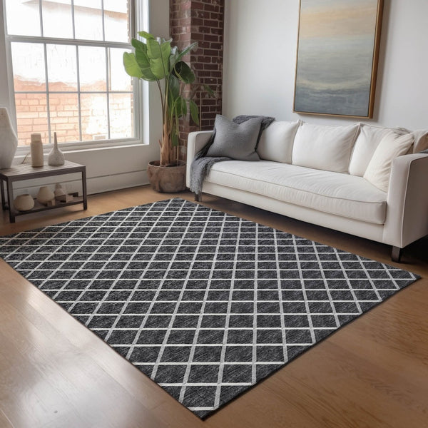 HomeRoots 10' X 14' Black And Ivory Geometric Area Rug - Durable, Washable, UV Protected for Modern Homes 645325