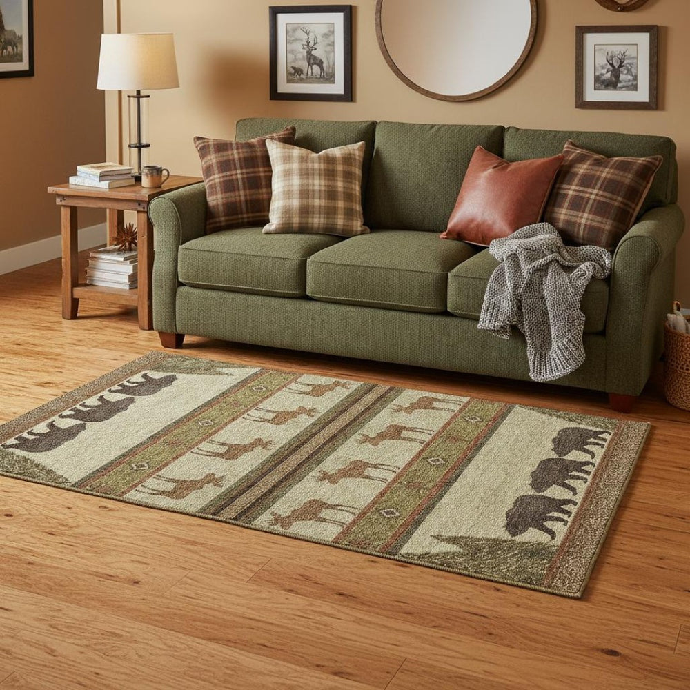 HomeRoots 5' X 8' Lodge-Inspired Brown Beige Rust Animal Print Area Rug – Washable, UV Protected, Stain Resistant! 645327