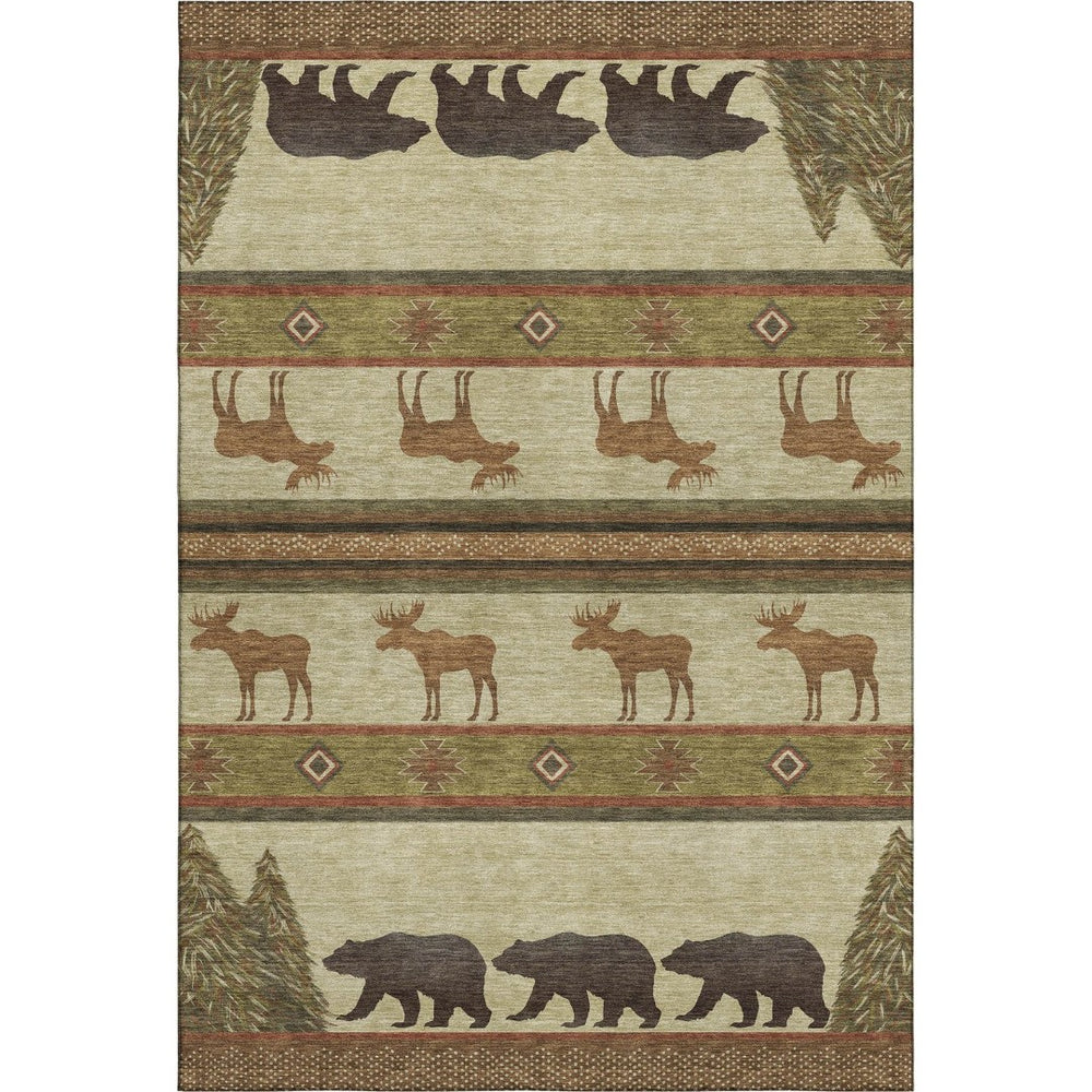 HomeRoots 5' X 8' Lodge-Inspired Brown Beige Rust Animal Print Area Rug – Washable, UV Protected, Stain Resistant! 645327