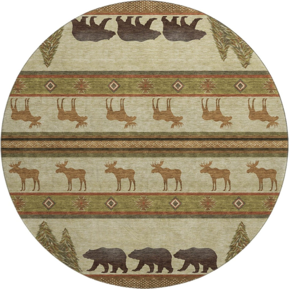 HomeRoots 8' Washable Round Rug in Brown, Beige & Rust - Durable Animal Print with UV Protection for Homes 645328