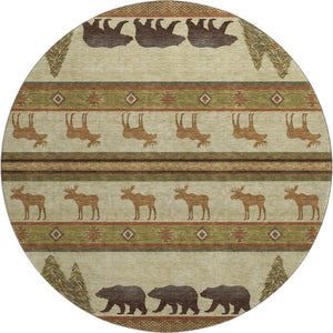 HomeRoots 8' Washable Round Rug in Brown, Beige & Rust - Durable Animal Print with UV Protection for Homes 645328