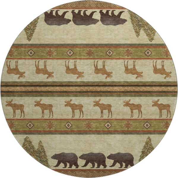 HomeRoots 8' Washable Round Rug in Brown, Beige & Rust - Durable Animal Print with UV Protection for Homes 645328