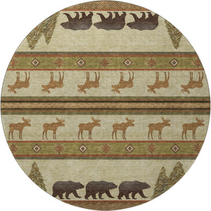 HomeRoots 8' Washable Round Rug in Brown, Beige & Rust - Durable Animal Print with UV Protection for Homes 645328