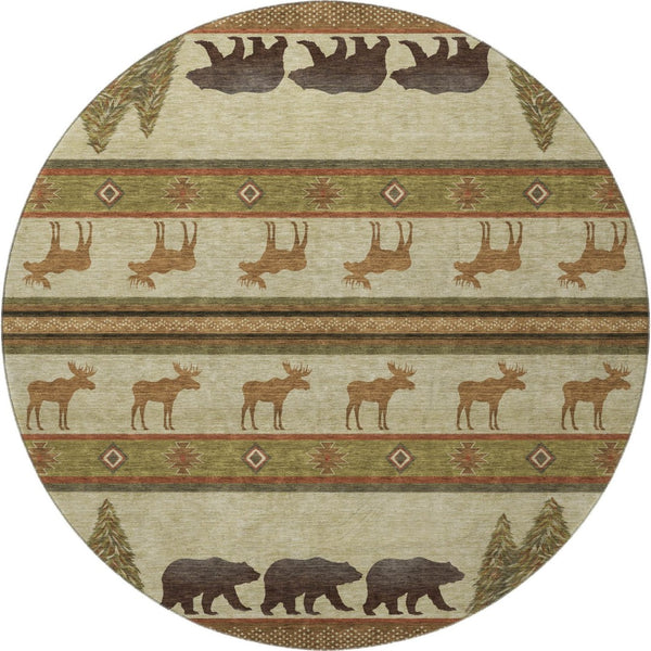 HomeRoots 8' Washable Round Rug in Brown, Beige & Rust - Durable Animal Print with UV Protection for Homes 645328