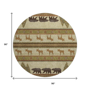 HomeRoots 8' Washable Round Rug in Brown, Beige & Rust - Durable Animal Print with UV Protection for Homes 645328