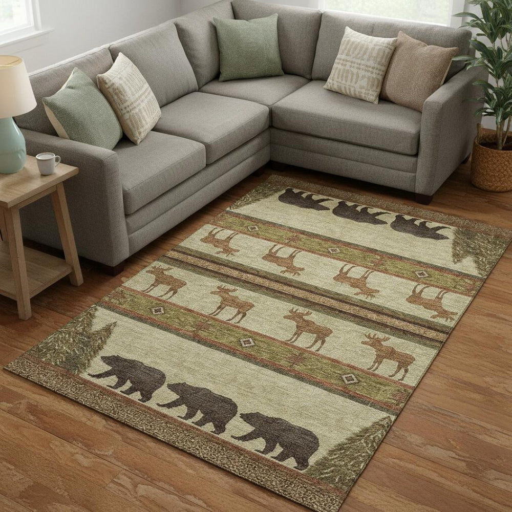 HomeRoots 9' X 12' Washable Animal Print Area Rug - Durable, Stain-Resistant, UV Protected for Family Homes 645330