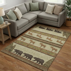 HomeRoots 9' X 12' Washable Animal Print Area Rug - Durable, Stain-Resistant, UV Protected for Family Homes 645330