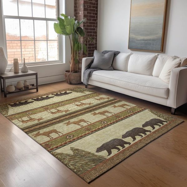 HomeRoots 10' X 14' Lodge-Inspired Animal Print Area Rug – Durable, Washable, UV Protected, Stain-Resistant Design 645331