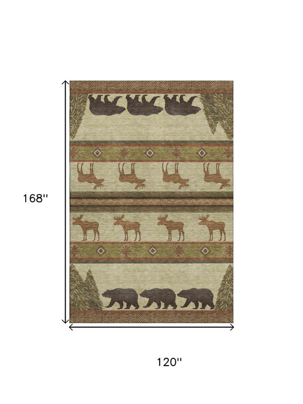 HomeRoots 10' X 14' Lodge-Inspired Animal Print Area Rug – Durable, Washable, UV Protected, Stain-Resistant Design 645331